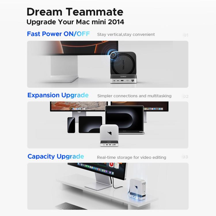 ORICO VS10 Mini Dock Desktop Expansion Multi-function Holder for Mac Mini 2024, without Memory - Silver