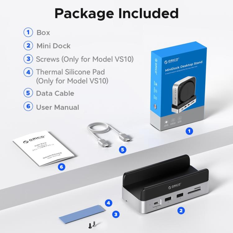 ORICO VS10 Mini Dock Desktop Expansion Multi-function Holder for Mac Mini 2024, without Memory - Silver