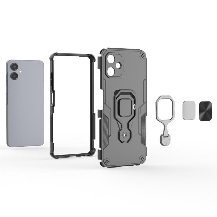 For Samsung Galaxy A06 4G Metal Kickstand TPU Hybrid PC Phone Case