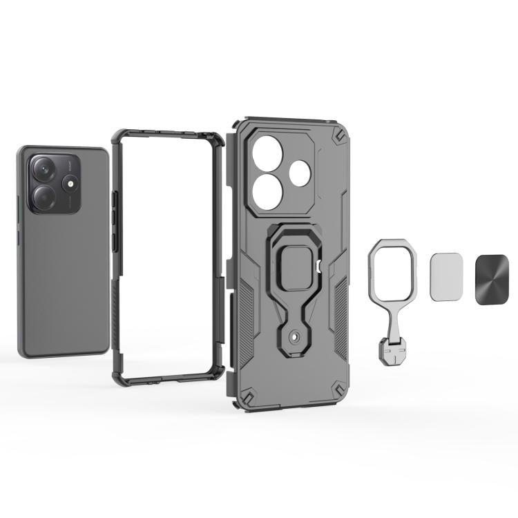 For Redmi Note 14 5G Metal Kickstand TPU Hybrid PC Phone Case