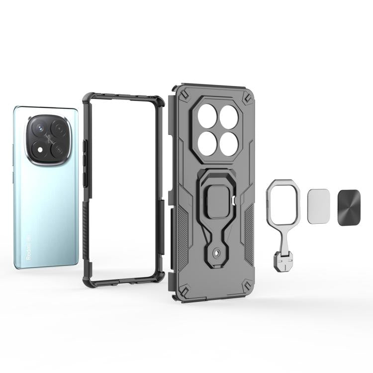For Redmi Note 14 Pro 5G Metal Kickstand TPU Hybrid PC Phone Case