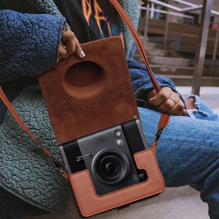 For FUJIFILM instax WIDE Evo Full Body Leather Camera Case Bag with Strap