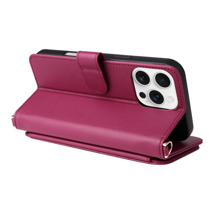 For iPhone 16 Pro Multifunctional 6-Card Slots Leather Phone Case with Wrist Strap