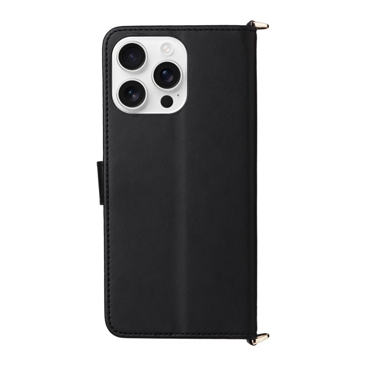 For iPhone 16 Pro Max Multifunctional 6-Card Slots Leather Phone Case with Wrist Strap