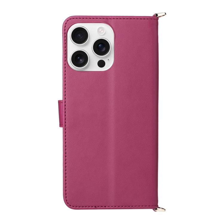 For iPhone 16 Pro Max Multifunctional 6-Card Slots Leather Phone Case with Wrist Strap
