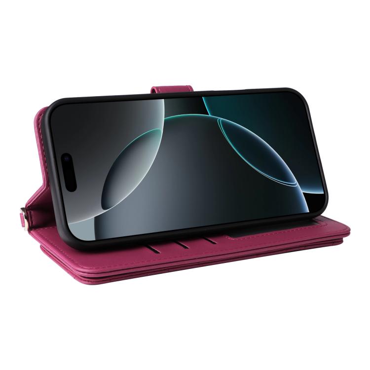 For iPhone 16 Pro Max Multifunctional 6-Card Slots Leather Phone Case with Wrist Strap