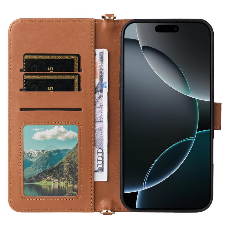 For iPhone 16 Pro Max Multifunctional 6-Card Slots Leather Phone Case with Wrist Strap