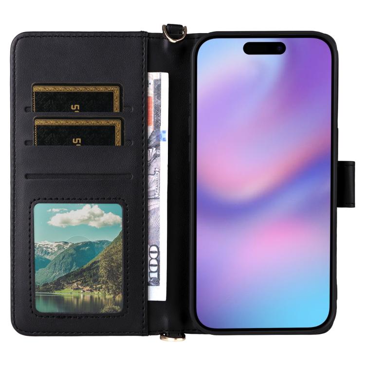 For iPhone Air Multifunctional 6-Card Slots Leather Phone Case with Wrist Strap