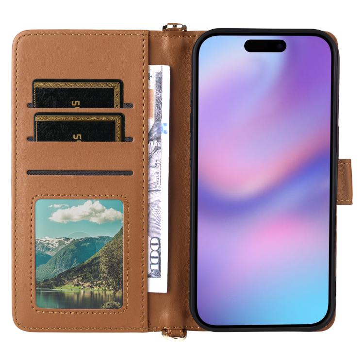For iPhone Air Multifunctional 6-Card Slots Leather Phone Case with Wrist Strap