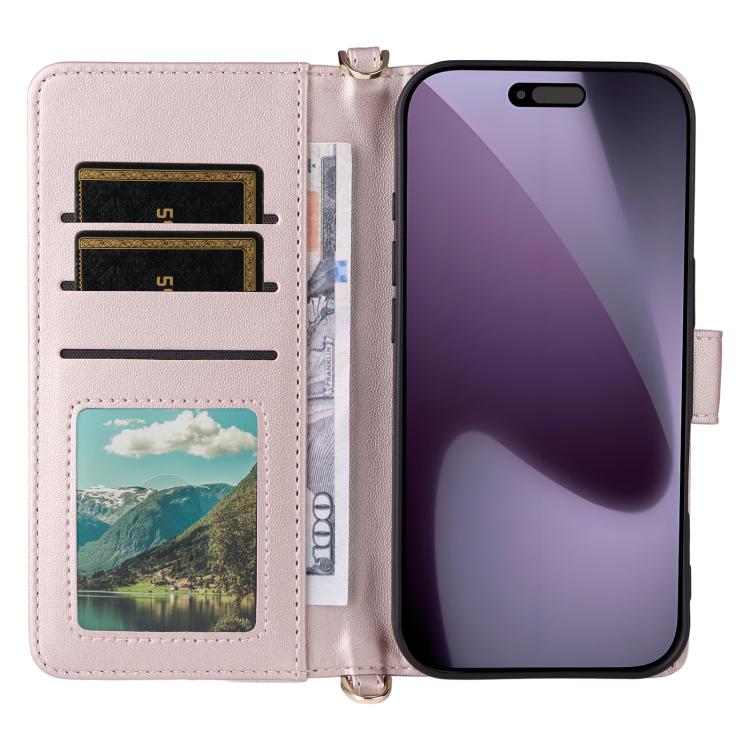 For iPhone 17 Pro Multifunctional 6-Card Slots Leather Phone Case with Wrist Strap