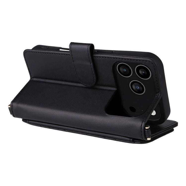 For iPhone 17 Pro Multifunctional 6-Card Slots Leather Phone Case with Wrist Strap