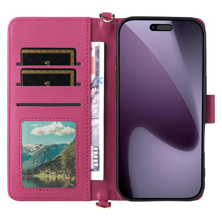 For iPhone 17 Pro Multifunctional 6-Card Slots Leather Phone Case with Wrist Strap