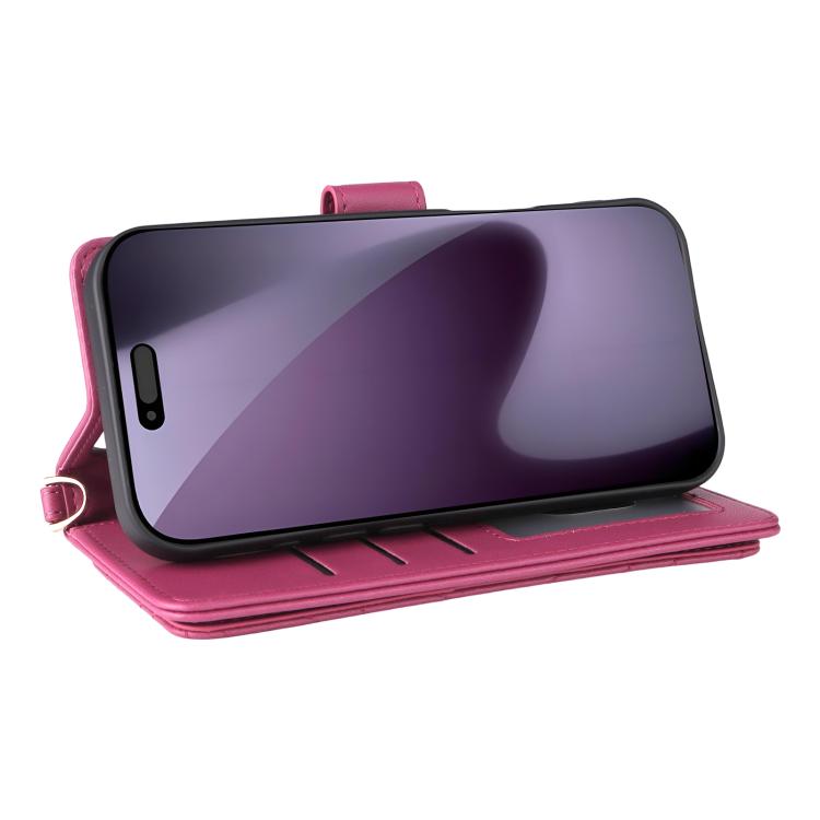 For iPhone 17 Pro Multifunctional 6-Card Slots Leather Phone Case with Wrist Strap