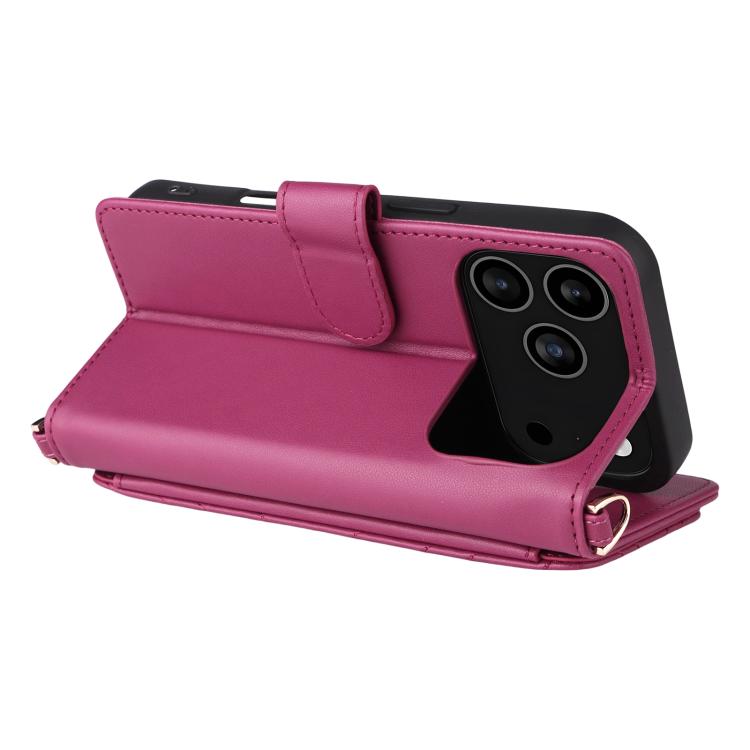 For iPhone 17 Pro Multifunctional 6-Card Slots Leather Phone Case with Wrist Strap