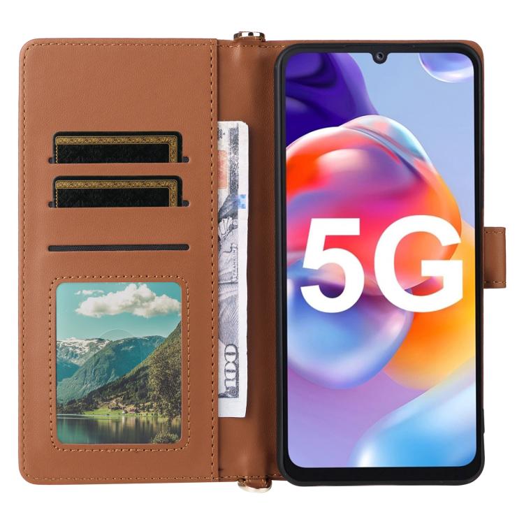 For Fossibot S2 Multifunctional 6-Card Slots Leather Phone Case with Wrist Strap