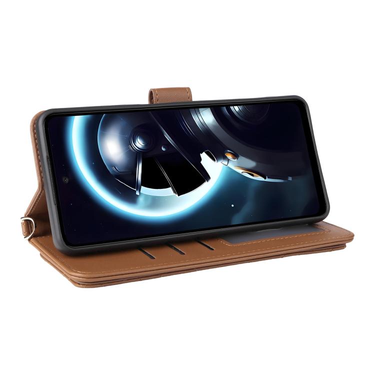 For HMD Pulse / Pulse Pro / Pulse+ Multifunctional 6-Card Slots Leather Phone Case with Wrist Strap