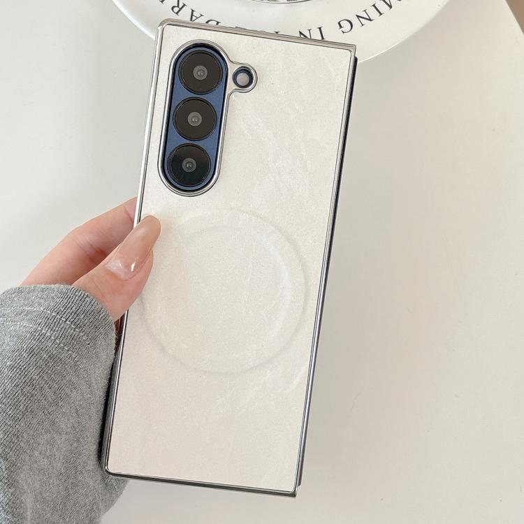 For Samsung Galaxy Z Fold5 Electroplating PC Snow Bark Texture MagSafe Phone Case