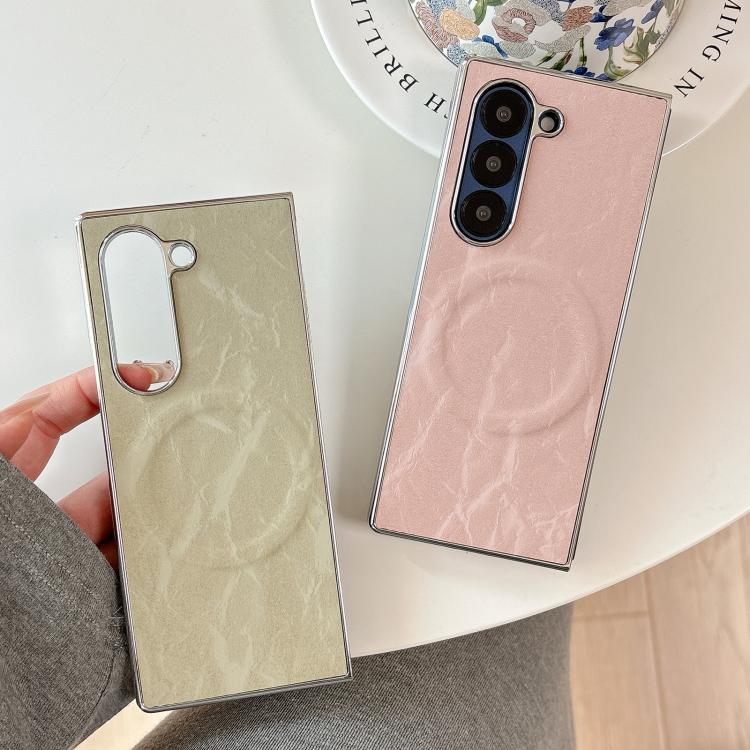 For Samsung Galaxy Z Fold5 Electroplating PC Snow Bark Texture MagSafe Phone Case