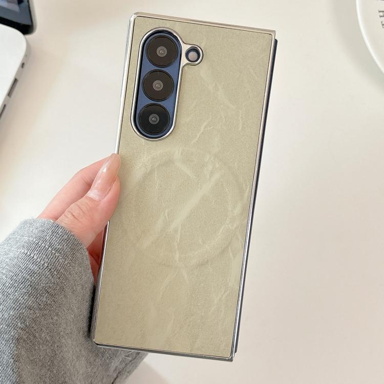 For Samsung Galaxy Z Fold5 Electroplating PC Snow Bark Texture MagSafe Phone Case