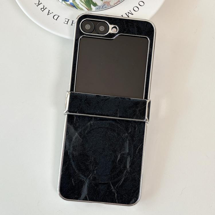 For Samsung Galaxy Z Flip5 Electroplating PC Snow Bark Texture MagSafe Phone Case