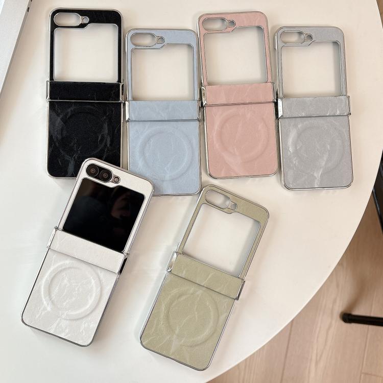 For Samsung Galaxy Z Flip5 Electroplating PC Snow Bark Texture MagSafe Phone Case