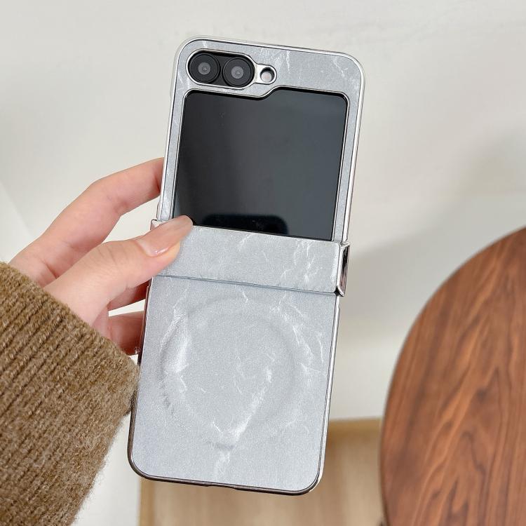 For Samsung Galaxy Z Flip5 Electroplating PC Snow Bark Texture MagSafe Phone Case