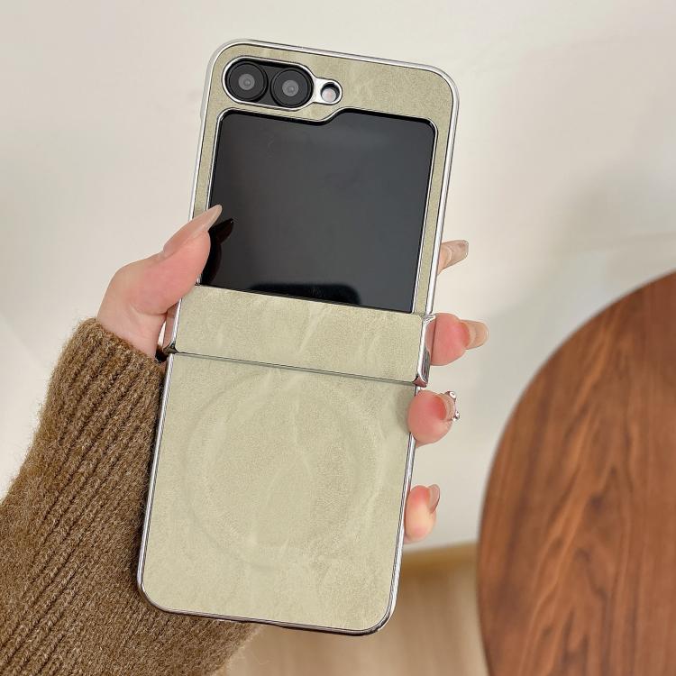 For Samsung Galaxy Z Flip5 Electroplating PC Snow Bark Texture MagSafe Phone Case