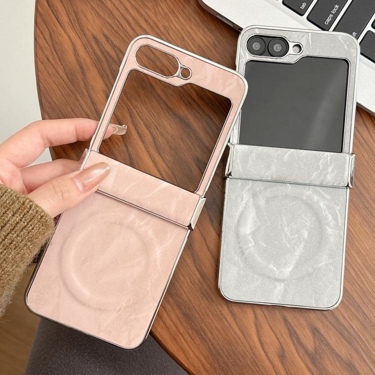 For Samsung Galaxy Z Flip5 Electroplating PC Snow Bark Texture MagSafe Phone Case