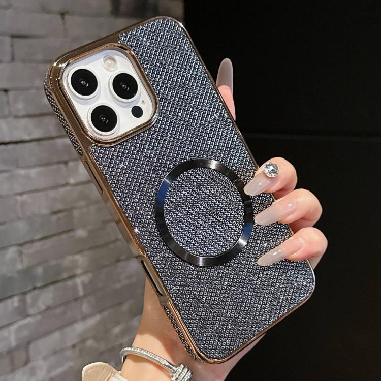 For iPhone 15 Pro Max Electroplating PC Glitter Grain MagSafe Phone Case