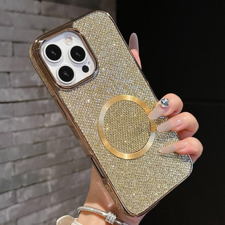 For iPhone 14 Pro Max Electroplating PC Glitter Grain MagSafe Phone Case