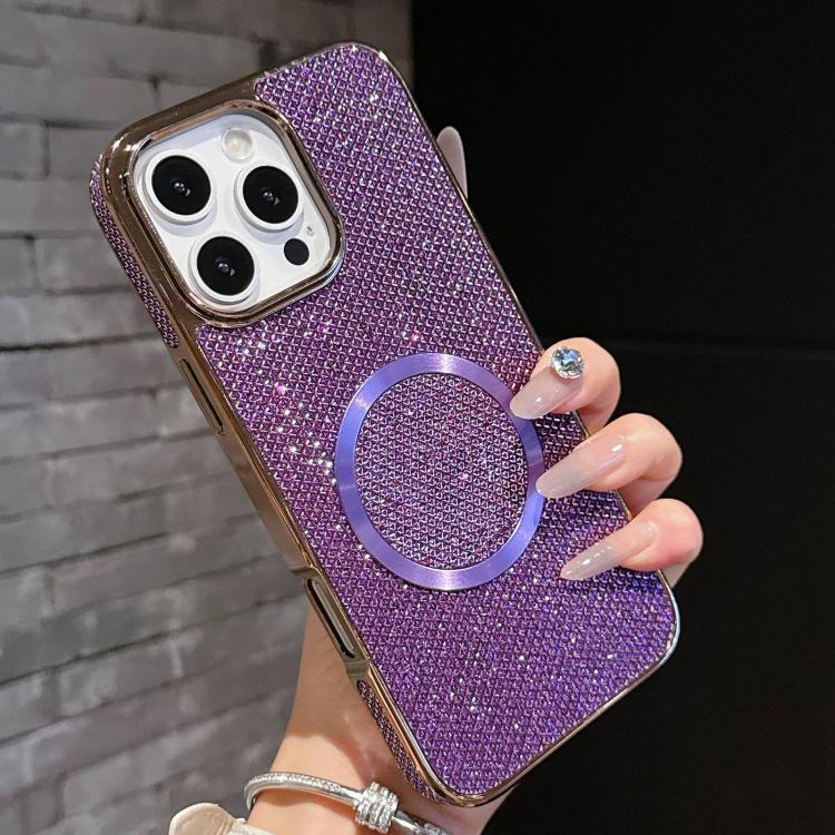For iPhone 12 Pro Electroplating PC Glitter Grain MagSafe Phone Case