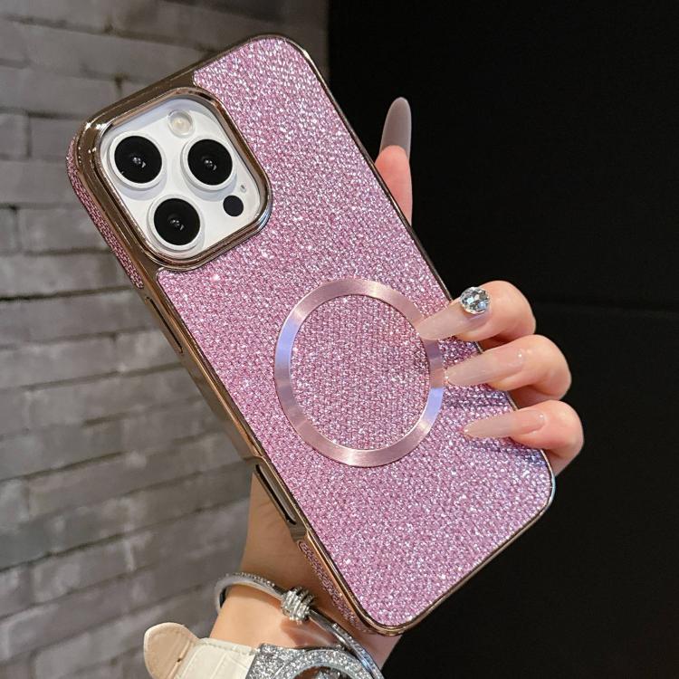For iPhone 12 Pro Max Electroplating PC Glitter Grain MagSafe Phone Case