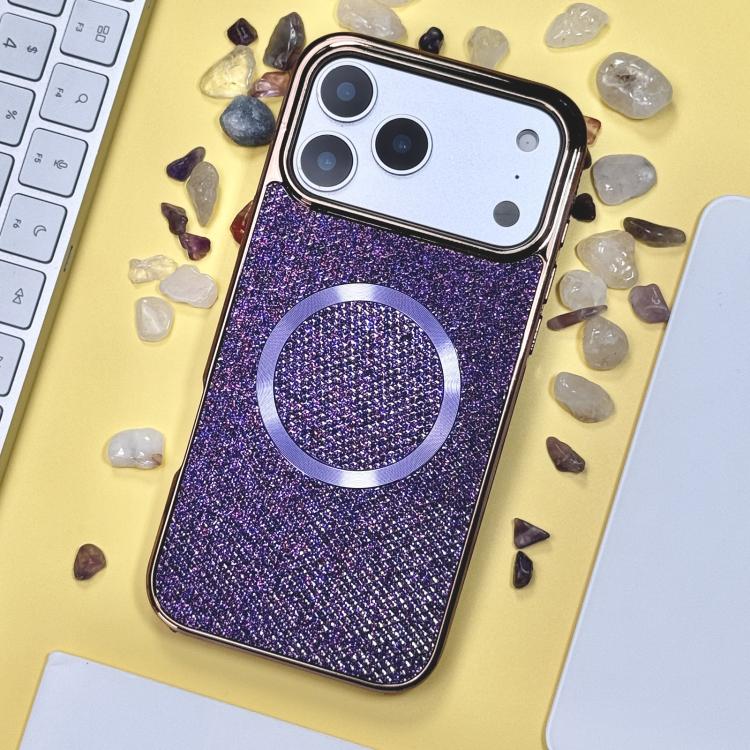 For iPhone 17 Pro Max Electroplating PC Glitter Grain MagSafe Phone Case