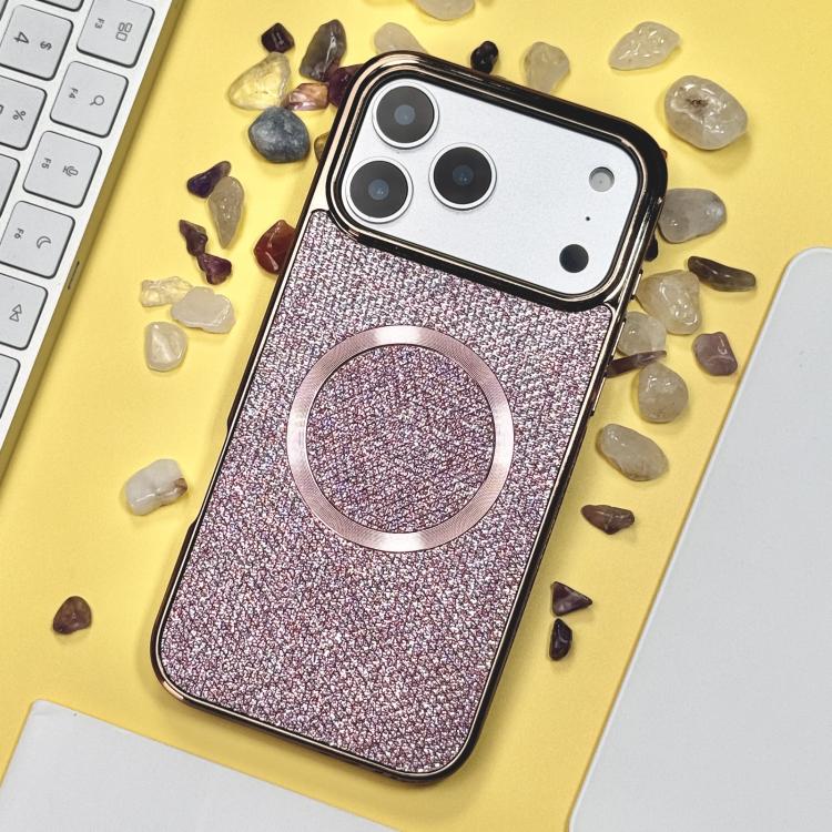 For iPhone 17 Pro Electroplating PC Glitter Grain MagSafe Phone Case