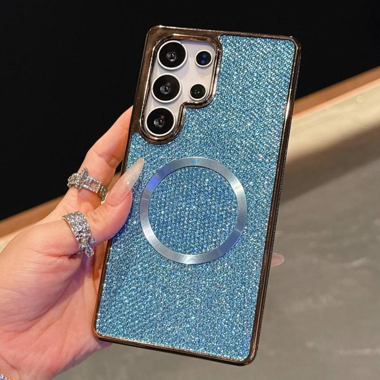 For Samsung Galaxy S25 5G Electroplating PC Glitter Grain MagSafe Phone Case