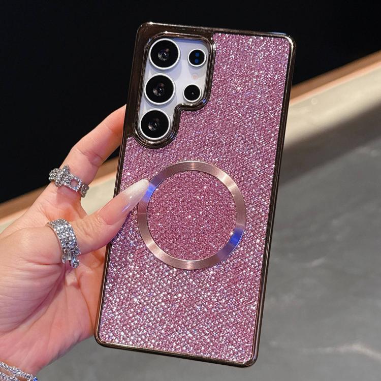 For Samsung Galaxy S23 FE 5G Electroplating PC Glitter Grain MagSafe Phone Case