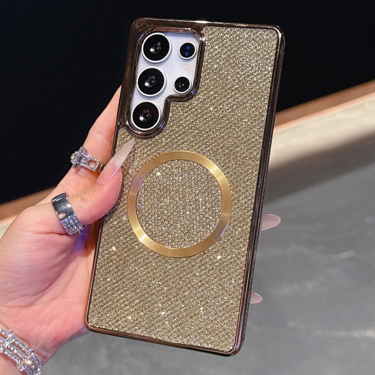For Samsung Galaxy S22 5G Electroplating PC Glitter Grain MagSafe Phone Case