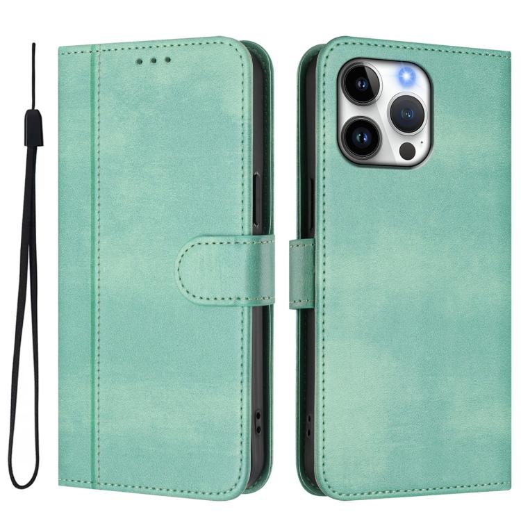 For iPhone 16 Pro Max Line Splicing Buckle Retro Leather Phone Case