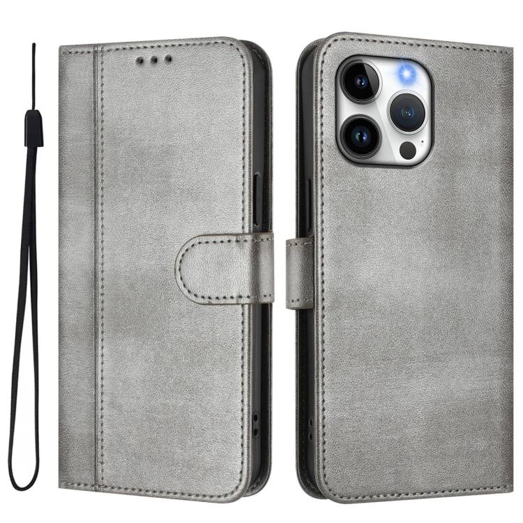 For iPhone 16 Pro Max Line Splicing Buckle Retro Leather Phone Case