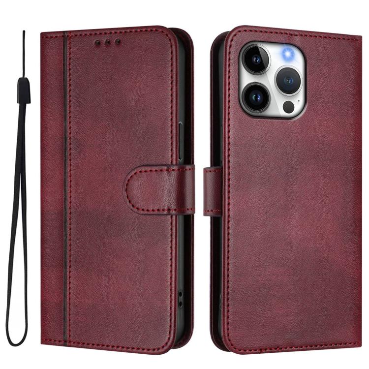 For iPhone 16 Pro Max Line Splicing Buckle Retro Leather Phone Case