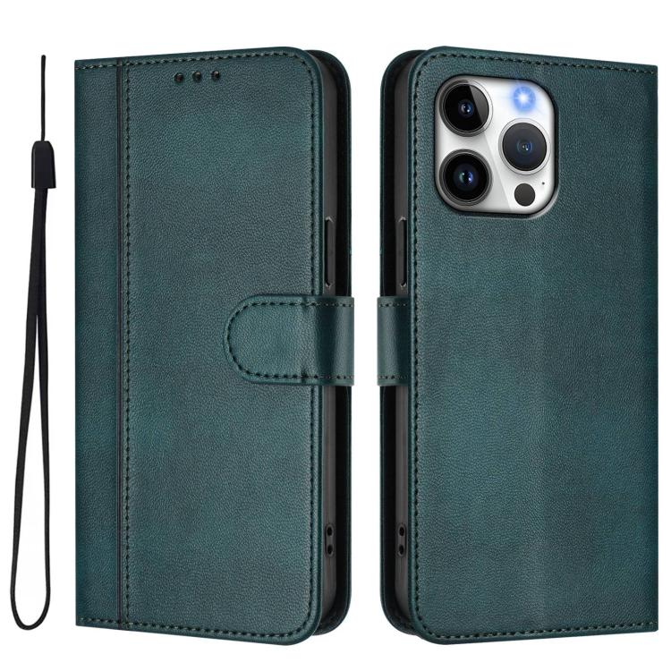 For iPhone 16 Pro Max Line Splicing Buckle Retro Leather Phone Case