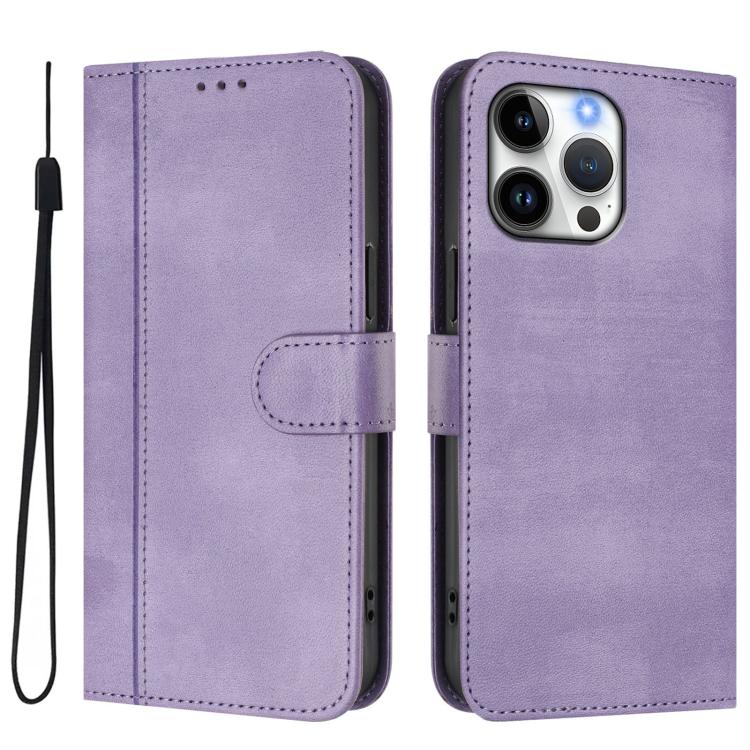 For iPhone 16 Pro Max Line Splicing Buckle Retro Leather Phone Case