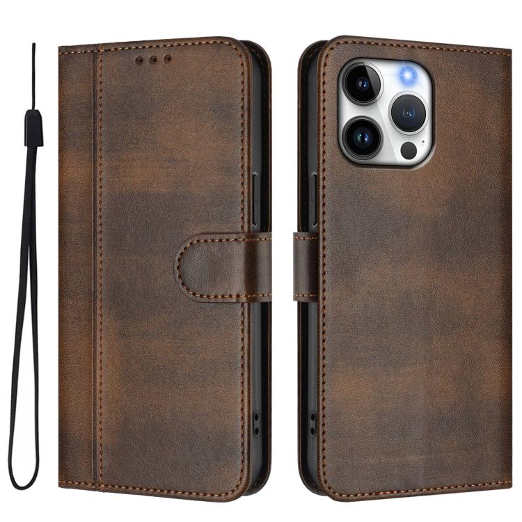 For iPhone 16 Pro Max Line Splicing Buckle Retro Leather Phone Case
