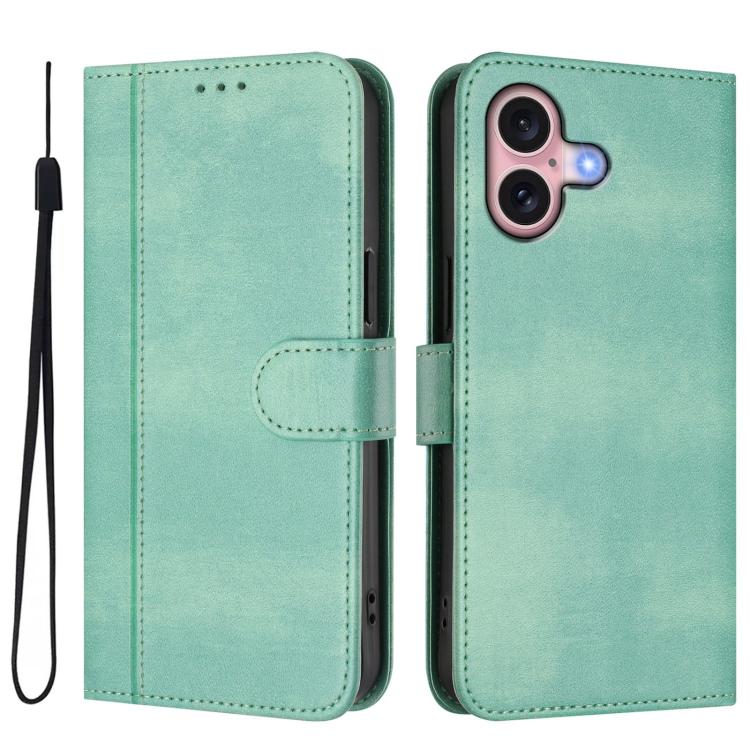 For iPhone 16 Line Splicing Buckle Retro Leather Phone Case