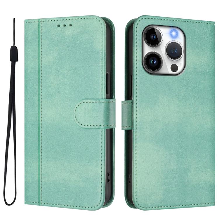For iPhone 15 Pro Max Line Splicing Buckle Retro Leather Phone Case