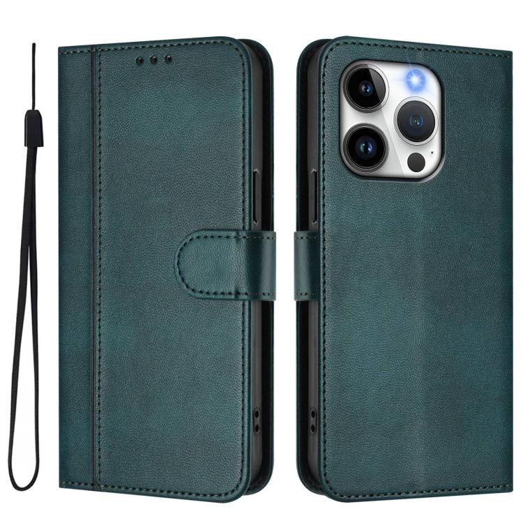 For iPhone 15 Pro Max Line Splicing Buckle Retro Leather Phone Case