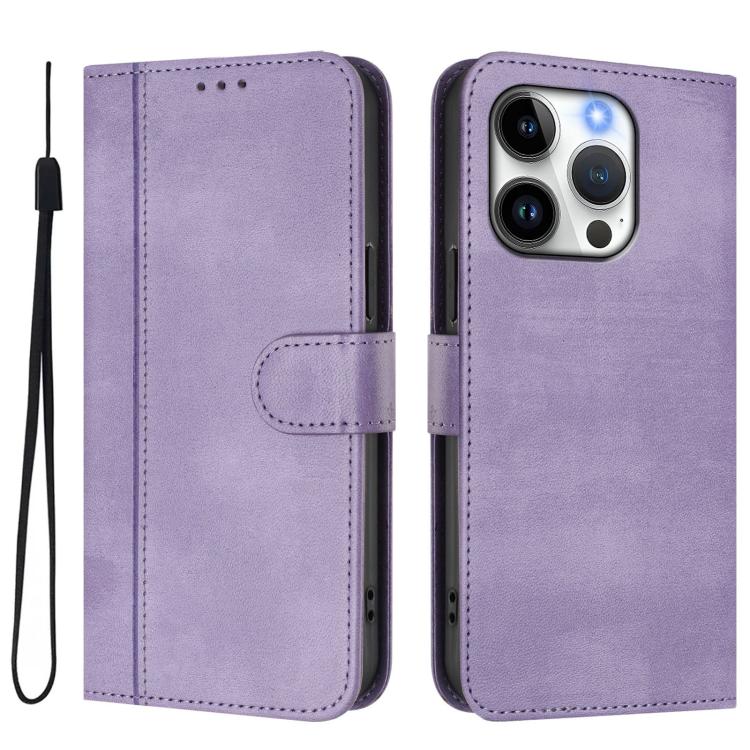 For iPhone 15 Pro Max Line Splicing Buckle Retro Leather Phone Case