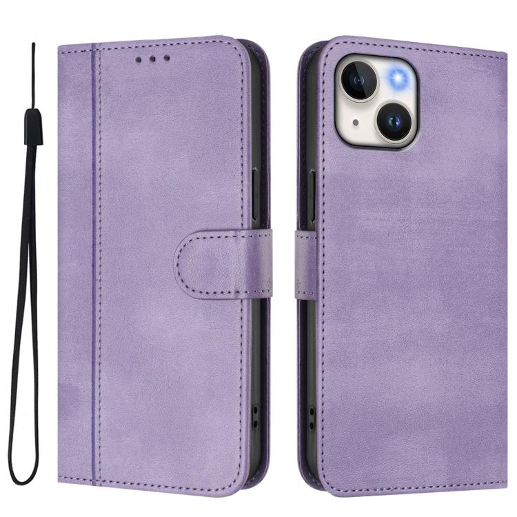 For iPhone 15 Plus Line Splicing Buckle Retro Leather Phone Case