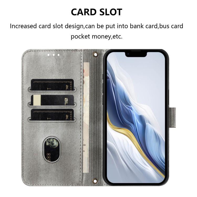 For iPhone 14 Plus Line Splicing Buckle Retro Leather Phone Case