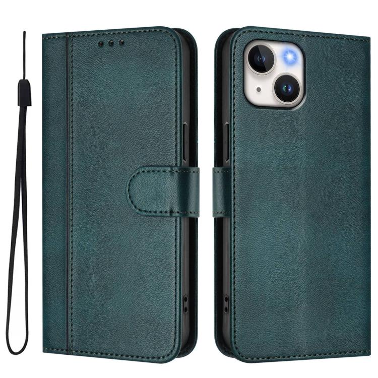 For iPhone 14 Plus Line Splicing Buckle Retro Leather Phone Case